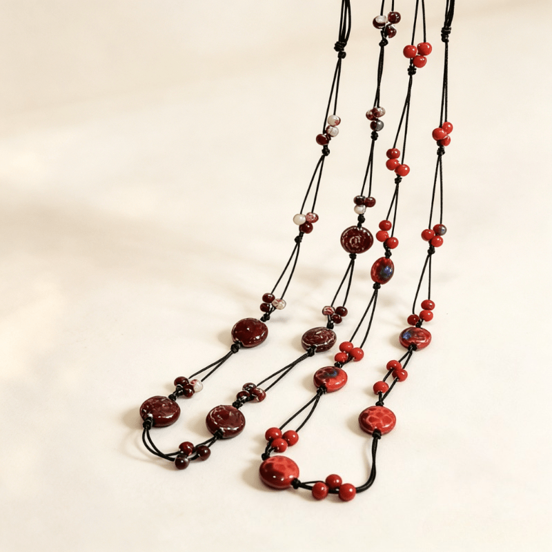 Ceramic Rose Pendant Necklace, Multicolor Ethnic Style